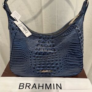 Brahmin Navy Crocodile-Embossed Hobo Bag